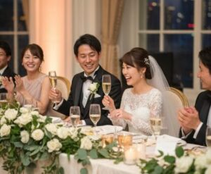 乾杯する新郎新婦